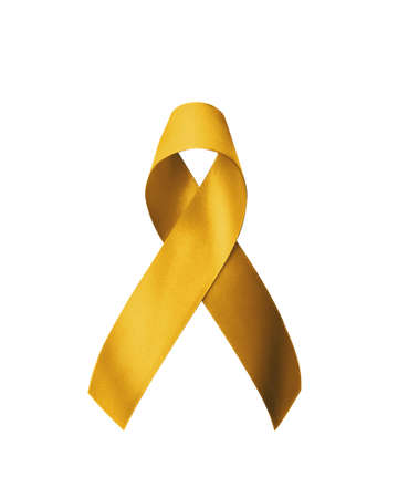 Childhood cancer awareness with gold ribbon isolated on white backgroundの写真素材