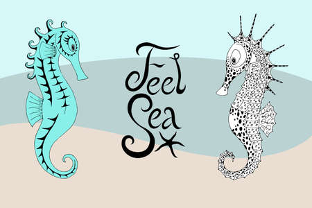 Two seahorses and a calligraphic inscription vectorのイラスト素材