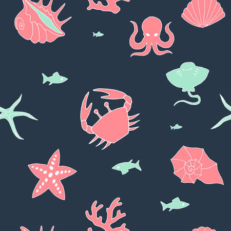 Marine color seamless background with pictures vectorのイラスト素材