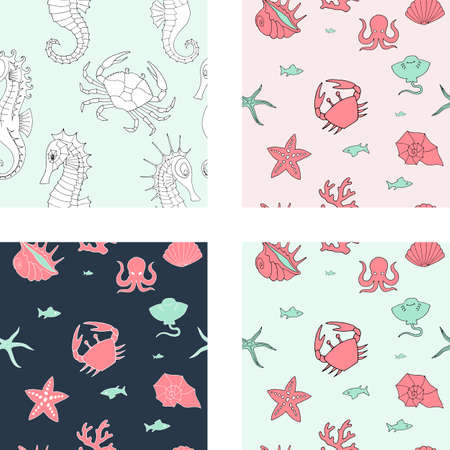 seamless background with sea animals and elementsのイラスト素材