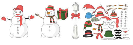 Snowman constructor parts for designing postcard in vectorのイラスト素材