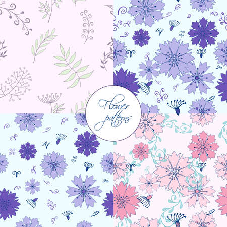 Four in one cute flower elements vector patternsのイラスト素材