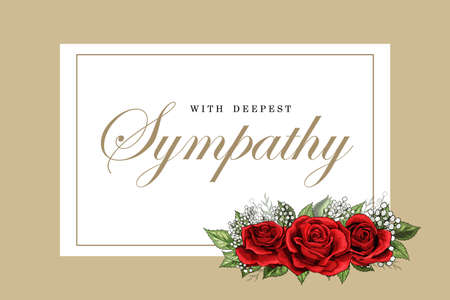 Condolences sympathy card floral red roses bouquet and letteringのイラスト素材