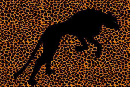 Silhouette leopard, ocelot or wild cat on repeated fur leather printのイラスト素材