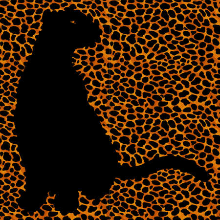 Silhouette leopard, ocelot or wild cat on repeated fur leather printのイラスト素材