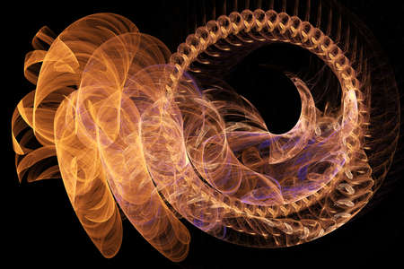 Fractal glowing curves worm spine abstract background digital artの写真素材
