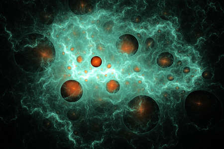 Lightning green flash strike in micro space abstract background illustrationの写真素材