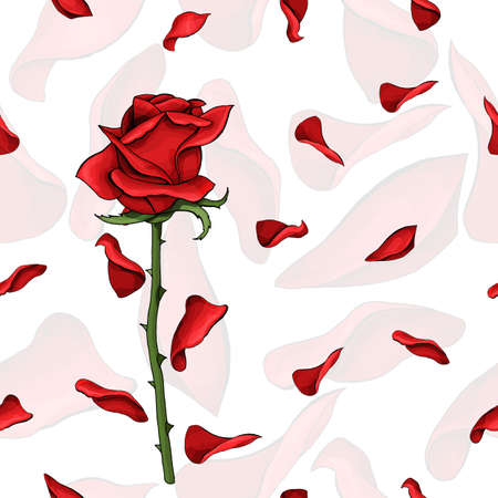 Red rose flower and soft petals elements seamless patternの写真素材