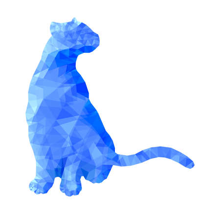 Poly animal cat sitting in blue polygonal abstract vector illustrationのイラスト素材