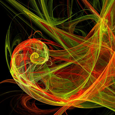 Green and red light mix vertigo helix curves futuristic fractal digital artの写真素材