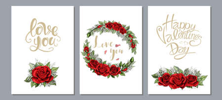 Wedding floral invite, invtation card design. Scarlet red rose flowers setの写真素材