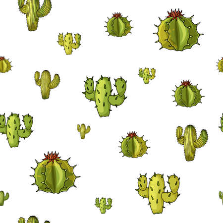 Vector seamless pattern with green lime cactuses background illustration. Trendy desert design for kid textile or linen.のイラスト素材