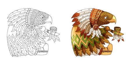 Cartoon character american eagle in traditional indian national costume coloringの写真素材