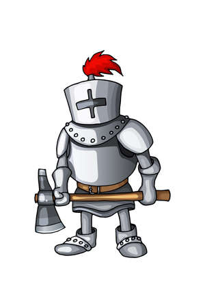 Cartoon Knight full body armor suit standing with axe character colorful vectorのイラスト素材