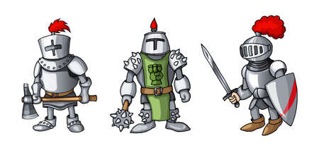Cartoon colored three medieval knights prepering for Knight Tournamentのイラスト素材