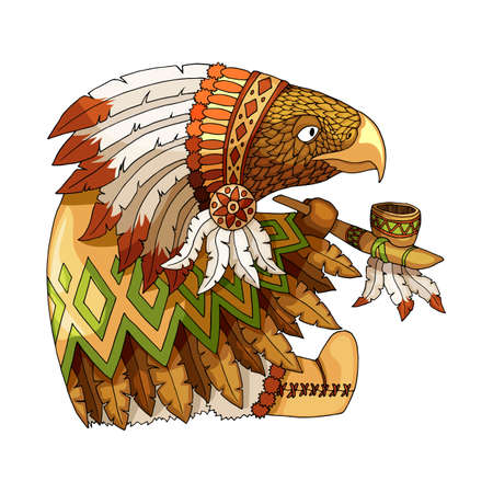 Cartoon colored character american eagle in traditional indian national costumeのイラスト素材