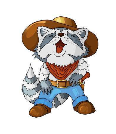 Cartoon colored character american cowboy laughing raccoon isolated on whiteのイラスト素材