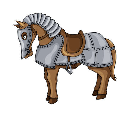 Cartoon character of war horse in armour suit vector illustration isolated on white backgroundのイラスト素材