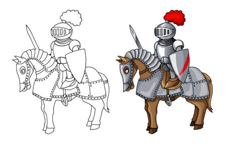 Knights Suit Body Protection Armor with Sword and Shield cartoon illustrationのイラスト素材
