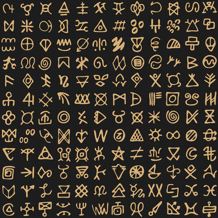 Tribal seamless pattern with symbols ancient style. Vintage illustration pattern background for fashion textile print and wrapping.のイラスト素材