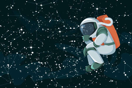 Cartoon astronaut thinking or searching solution on space coloed backgroundのイラスト素材