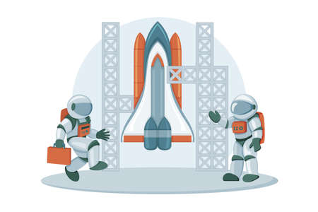 Space shuttle hero image. Spacecraft with rocket engines isolated on whiteのイラスト素材