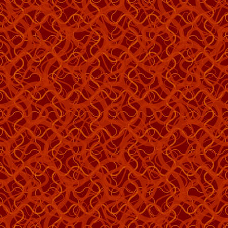 Seamless pattern with abstract irregular wavy red grid on black background. Dark contrast red capillary lines texture for textile, wrapping paper, cover, wallpaper, surfaceのイラスト素材