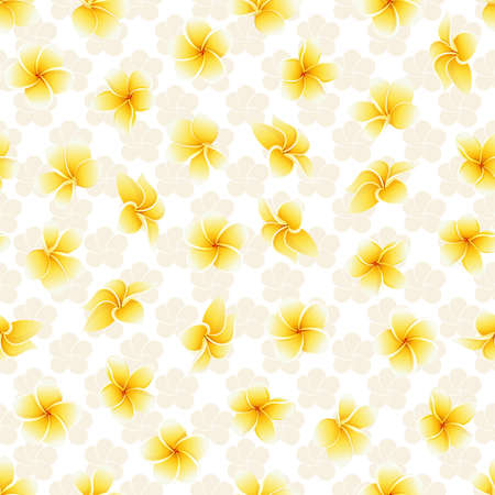 Seamless summer pattern with frangipani plumeria tropical flowers vector background. Perfect for wallpapers, pattern fills, web page backgrounds, surface textures, textileのイラスト素材