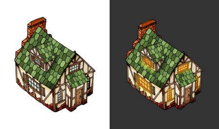 Vector isometric house. Old European mansion. Vector object with hover variantのイラスト素材
