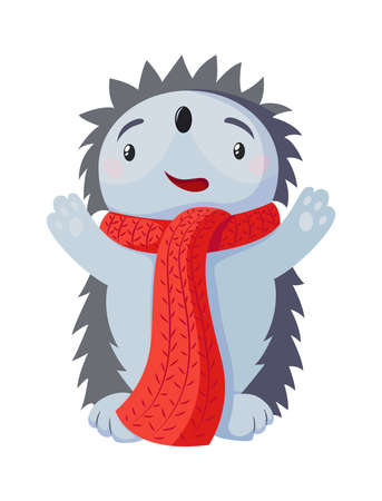 Kawaii prickly hedgehog smiles. Flat hand drawn illustration kids poster.のイラスト素材