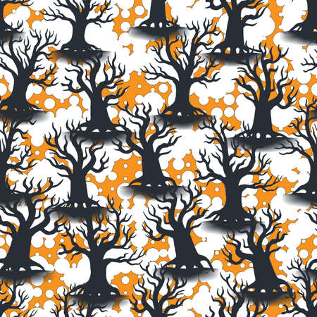 Pattern with silhouettes of trees. Seamless background with decorative elementsのイラスト素材