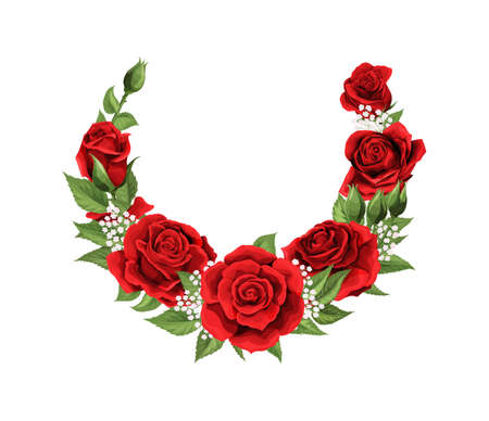 Valentines day postcard half wreath with red rose flowers bouquetのイラスト素材
