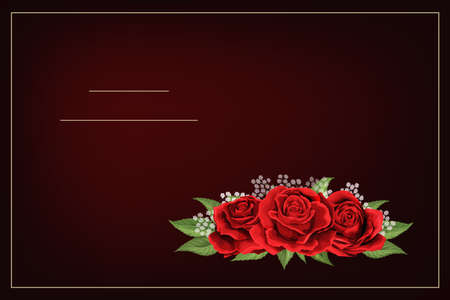 Red rose flower bouquet on dark burgundy background vector templateのイラスト素材