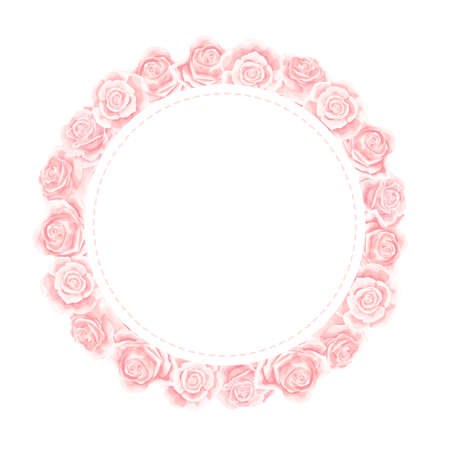 Valentines day pink rose flowers circle frame design element vector illustrationのイラスト素材