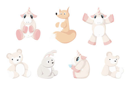 Flat vector isolated set of funny cartoon animal toysのイラスト素材