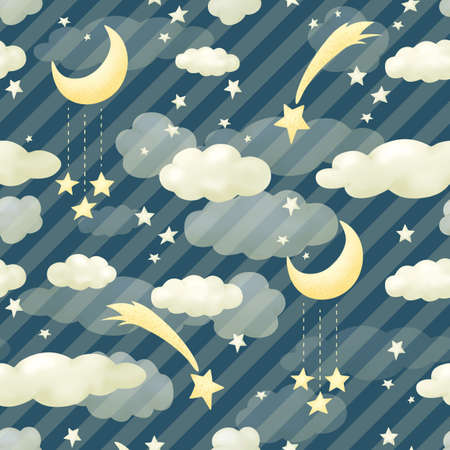 Seamless pattern clouds night blue sky. Wallpapers for baby playroom or nurseryの写真素材