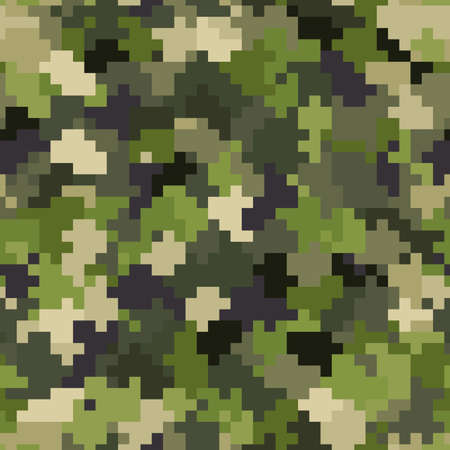 Military camouflage seamless pattern. Woodland digital pixel style.のイラスト素材