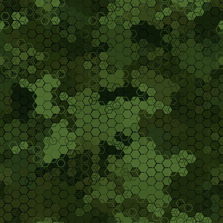Texture military green and olive colors forest camouflage seamless pattern. Urban hexagon snakeskin. Abstract army and hunting masking ornament texture. Vector illustration backgroundのイラスト素材