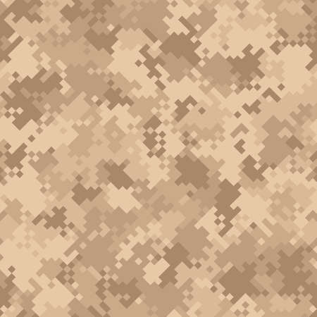 Seamless digital desert pixel camo texture for army or hunting textile print. Vector digital military camouflage pattern. Beige sand and light brown color paletteのイラスト素材