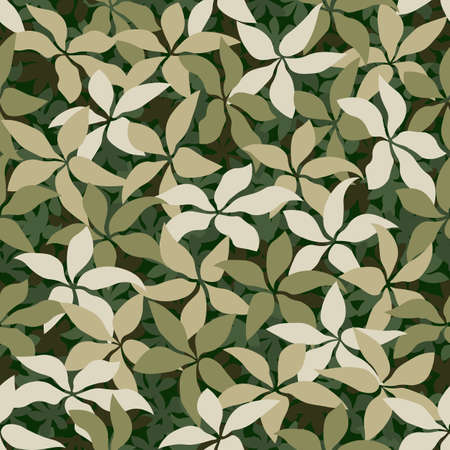 Seamless pattern camouflage texture. The green leaves lying on the groundのイラスト素材