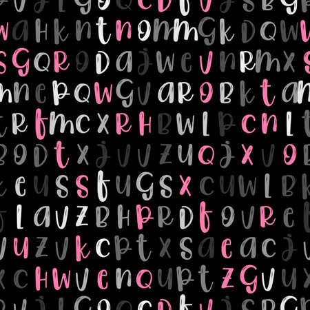 Pink, gray and white chaos of symbols. Letters in random order on whiteのイラスト素材