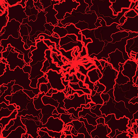 Seamless pattern with abstract irregular wavy red veins on black backgroundのイラスト素材