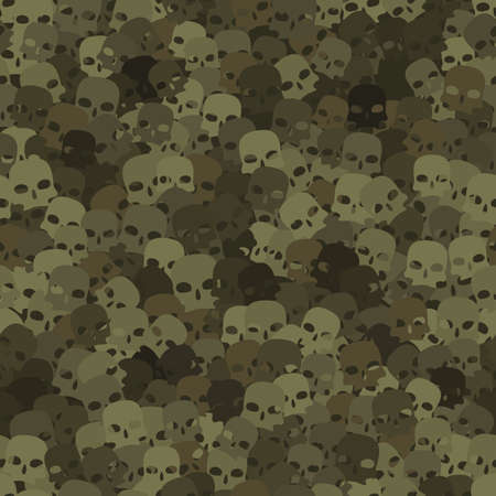 Camouflage olive and khaki scull silhouettes seamless pattern backgroundのイラスト素材