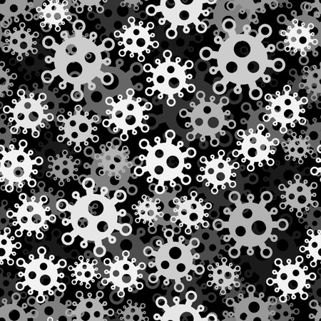 Seamless pattern with coronavirus symbols. Grayscale cells backgroundのイラスト素材