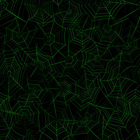 Seamless pattern with spider web. Halloween decoration with green cobwebのイラスト素材