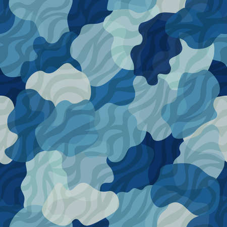 Camouflage pattern background. Zebra clothing style masking camo repeat print. Blue water colors urban, navy or airforce texture. Design element. Vector illustration.のイラスト素材