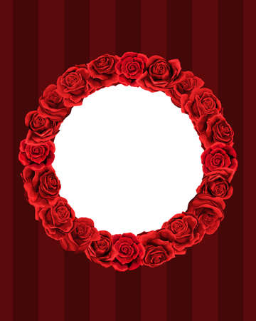 Red rose frame in the shape of circle, hand draw vector illustrationのイラスト素材
