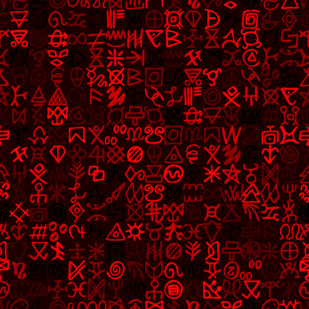 Hand drawn vector seamless pattern with red glyphs. Fashionable textile printのイラスト素材