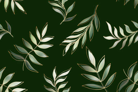 Elegant olive green bouquet seamless pattern. Luxury tropical vector background