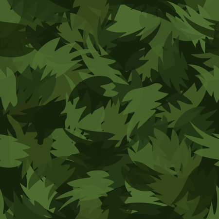 Forest style camouflage seamless pattern print. Shapes of foliage and branchesのイラスト素材
